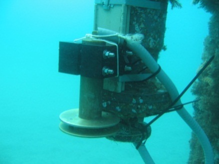 Photo of a pressure sensor installed under water.